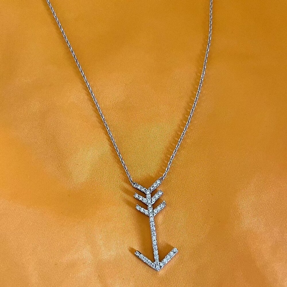 FREE SHIP 925 Sterling Silver Studded Vertical Arrow Pendant Necklace